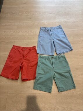 Vineyard Vines Kids Flat Front Shorts Trio - Red, Light Blue & Sage Green